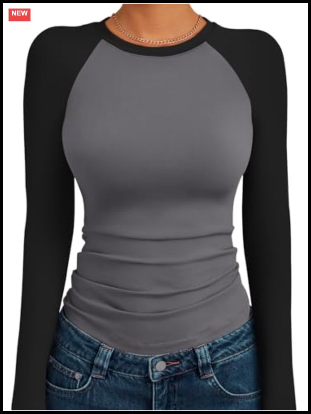 Women's Long Sleeve Slim Fit Stretchy Color Block Raglan Tee